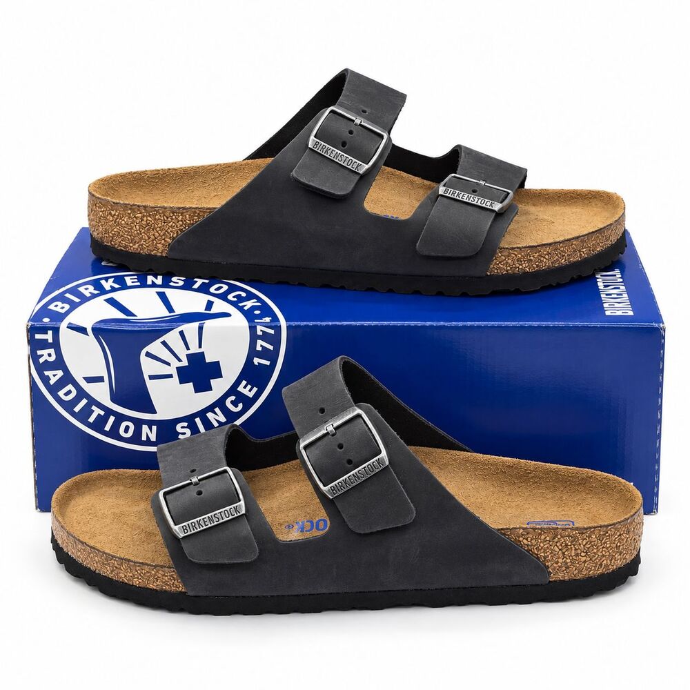 Birkenstock Arizona Soft Footbed Mens 9 EU 42 Black Oiled Leather Slide Sandals